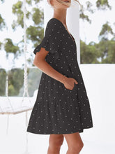 Polka Dot V-Neck Short Sleeve Mini Dress OutfitFlow
